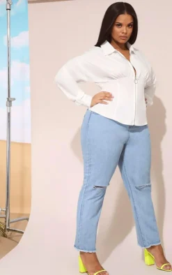 PrettyLittleThing Shirts*Plus Zip Corset Detail Shirt