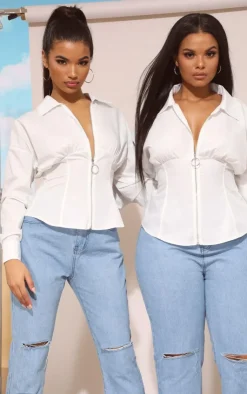 PrettyLittleThing Shirts*Plus Zip Corset Detail Shirt