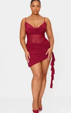 Plus Double Layer Slinky Mesh Panel Bodycon Dress-PrettyLittleThing Discount