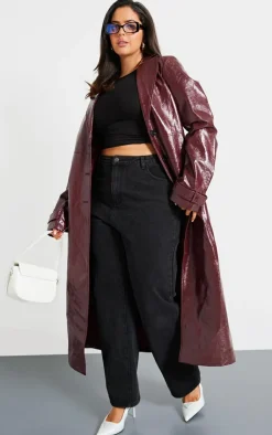 PrettyLittleThing Faux Leather Jackets*Plus High Shine Textured Faux Leather Maxi Coat