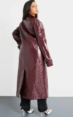 PrettyLittleThing Faux Leather Jackets*Plus High Shine Textured Faux Leather Maxi Coat