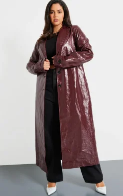 PrettyLittleThing Faux Leather Jackets*Plus High Shine Textured Faux Leather Maxi Coat