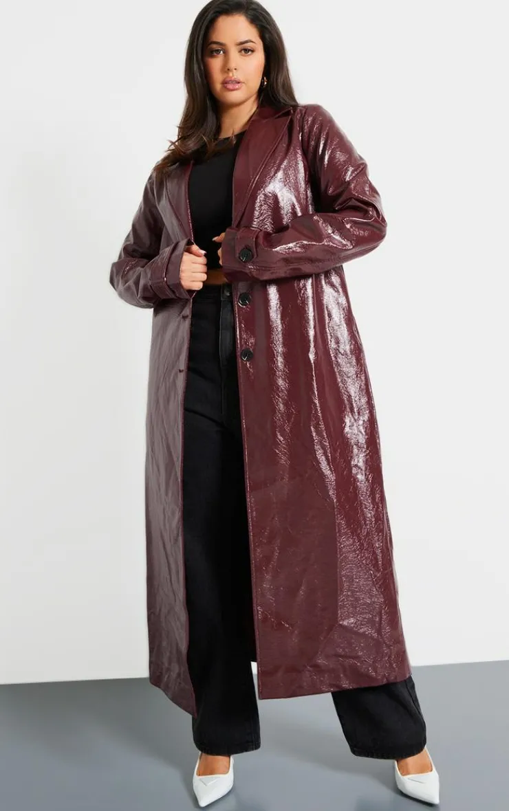 PrettyLittleThing Faux Leather Jackets*Plus High Shine Textured Faux Leather Maxi Coat