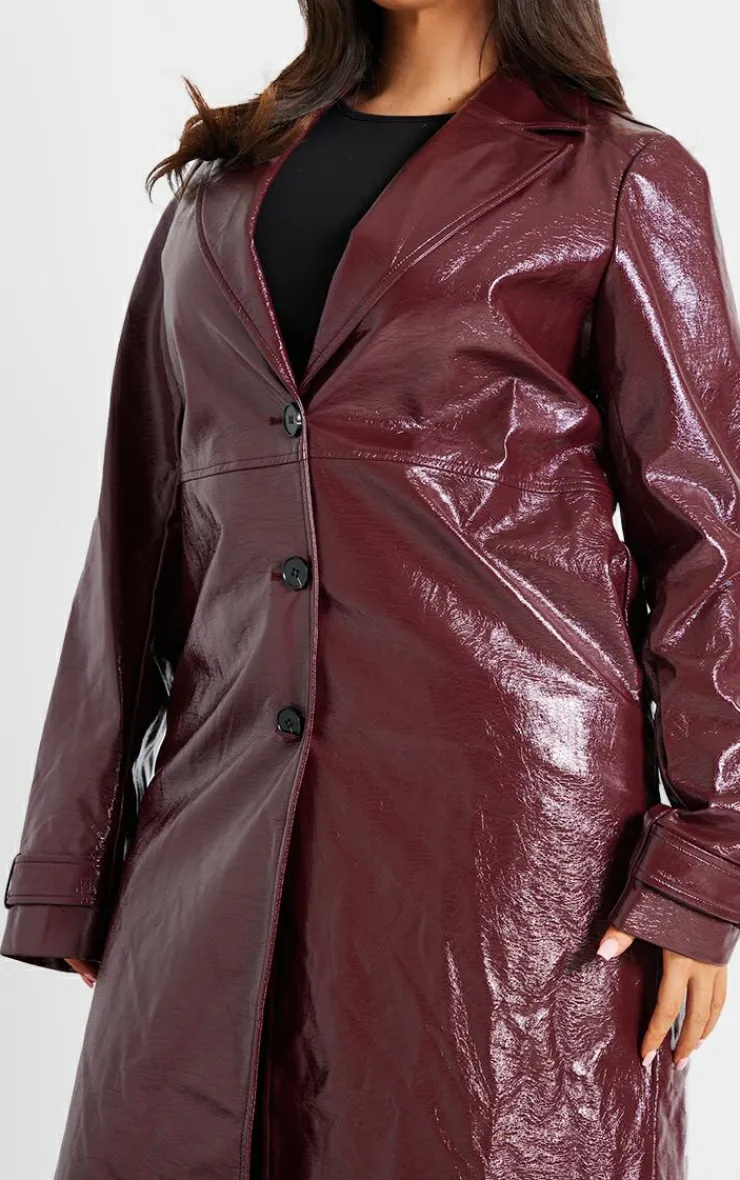 PrettyLittleThing Faux Leather Jackets*Plus High Shine Textured Faux Leather Maxi Coat