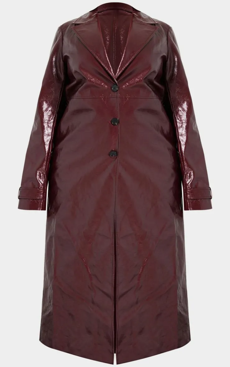 PrettyLittleThing Faux Leather Jackets*Plus High Shine Textured Faux Leather Maxi Coat