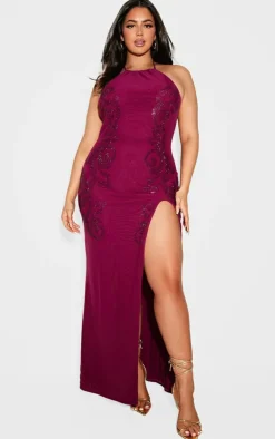 Plus Lined Mesh Diamante Detail Split Maxi Dress-PrettyLittleThing Discount
