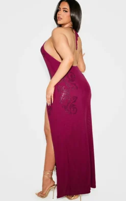 Plus Lined Mesh Diamante Detail Split Maxi Dress-PrettyLittleThing Discount