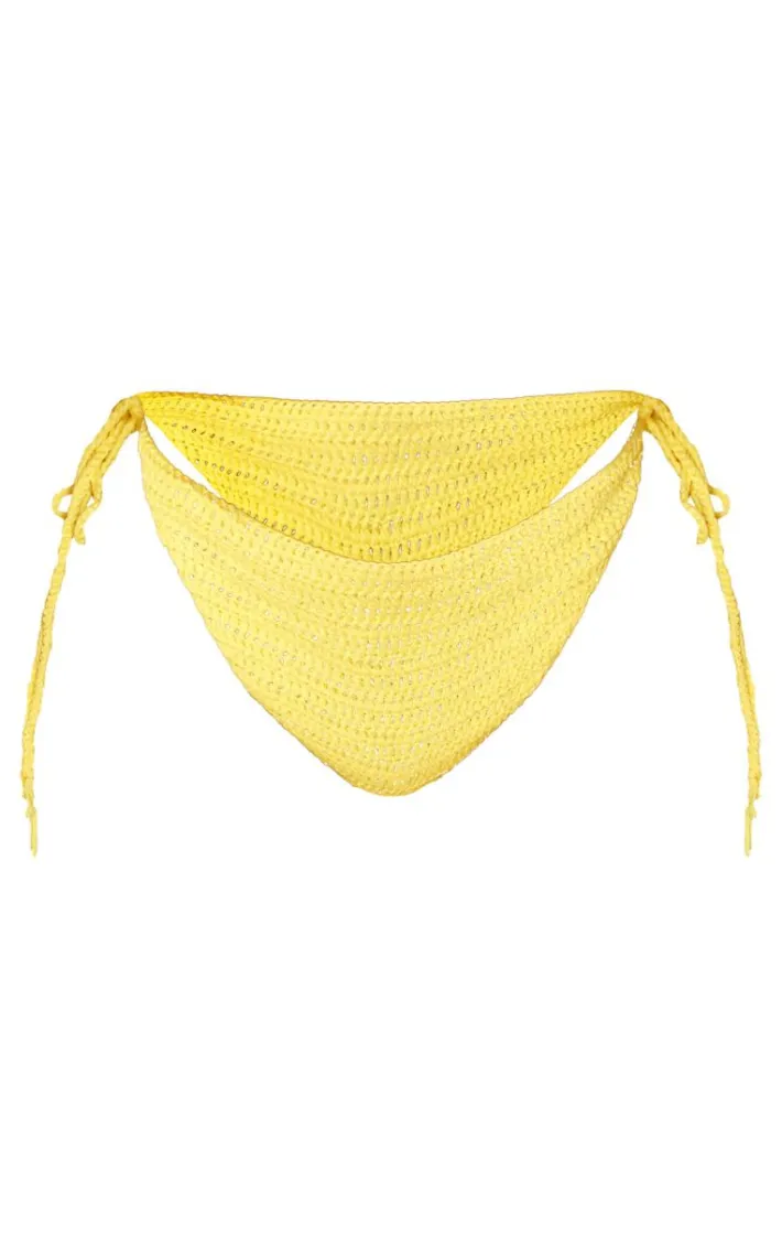 Plus Yellow Bead Detail Tassle Crochet Bikini Bottoms