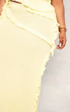 PrettyLittleThing Plus Rib Knit Frill Detail Maxi Skirt Yellow