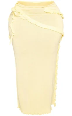 PrettyLittleThing Plus Rib Knit Frill Detail Maxi Skirt Yellow