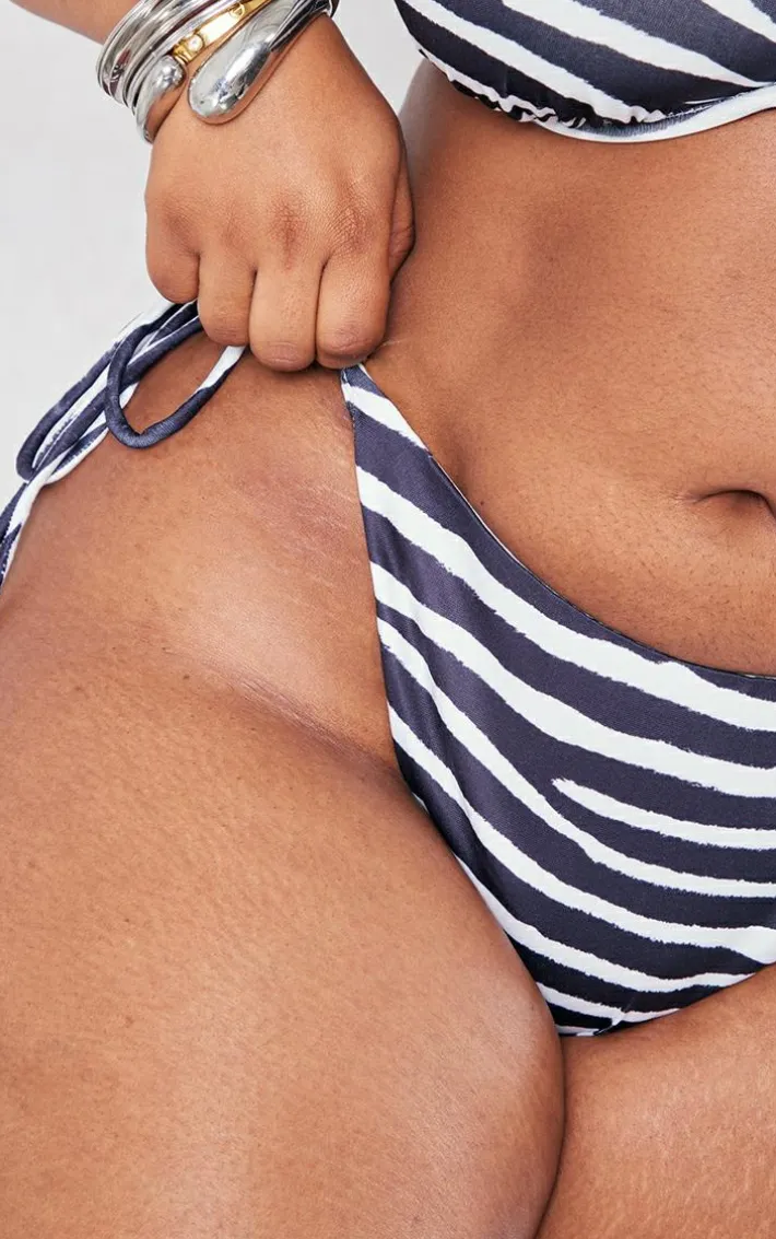 Plus Zebra Tie Side Bikini Bottoms