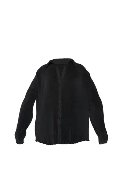 New PrettyLittleThing Plus  Plisse Button Front Oversized Shirt Black