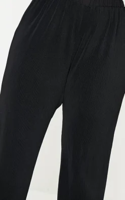 PrettyLittleThing Plus  Plisse High Waisted Wide Leg Pants Black