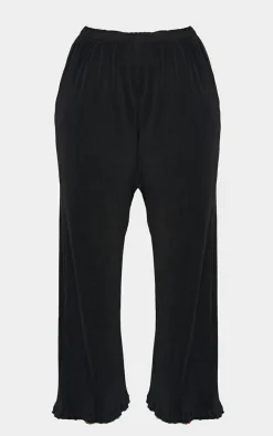 PrettyLittleThing Plus  Plisse High Waisted Wide Leg Pants Black