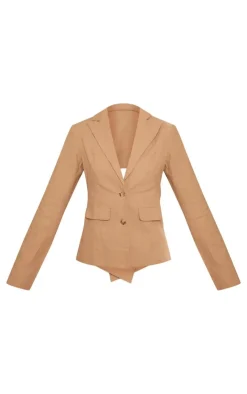 New PrettyLittleThing Premium Linen Look Cut Out Back Blazer Beige