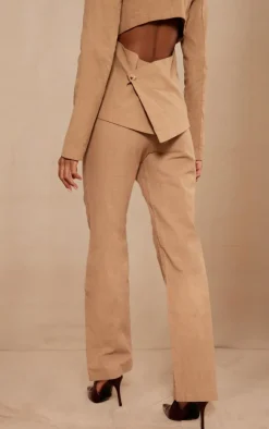 New PrettyLittleThing Premium Linen Look Straight Leg Pants Beige