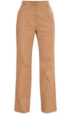 New PrettyLittleThing Premium Linen Look Straight Leg Pants Beige