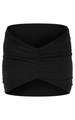 Clearance PrettyLittleThing Premium Double Layer Slinky Ruched Twist Micro Mini Skirt Black