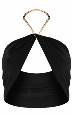 Best PrettyLittleThing Premium Double Layer Slinky Twist Chain Bralet Black