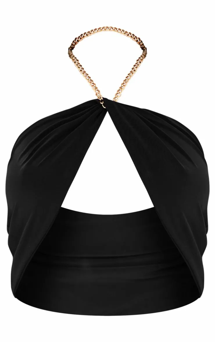 Best PrettyLittleThing Premium Double Layer Slinky Twist Chain Bralet Black