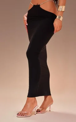Hot PrettyLittleThing Premium Double Layer Slinky Chain Midaxi Skirt Black