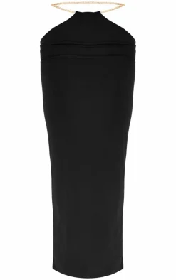 Hot PrettyLittleThing Premium Double Layer Slinky Chain Midaxi Skirt Black