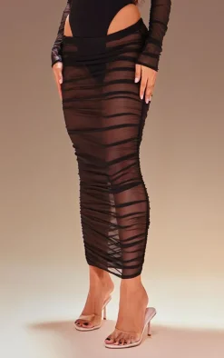 Best PrettyLittleThing Premium Double Layer Mesh Ruched Midaxi Skirt Black