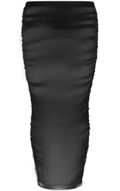 Best PrettyLittleThing Premium Double Layer Mesh Ruched Midaxi Skirt Black