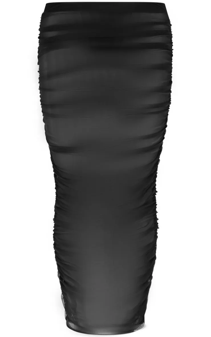 Best PrettyLittleThing Premium Double Layer Mesh Ruched Midaxi Skirt Black