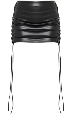 Sale PrettyLittleThing Premium Faux Leather Lace Front Micro Mini Skirt Black