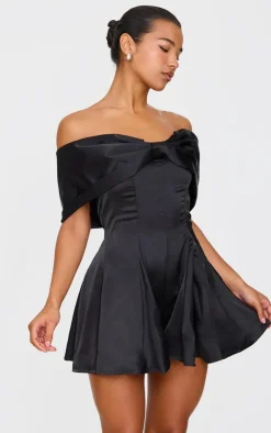 Premium Satin Extreme Bow Detail Romper-PrettyLittleThing Outlet