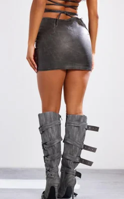 Best PrettyLittleThing Premium Washed Faux Leather Seam Detail Low Rise Micro Mini Skirt Black