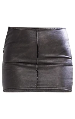 Best PrettyLittleThing Premium Washed Faux Leather Seam Detail Low Rise Micro Mini Skirt Black