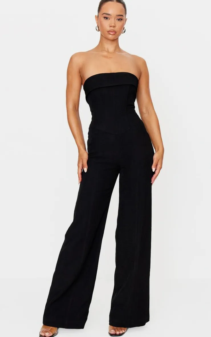 Premium Woven Bandeau Corset Straight Leg Jumpsuit-PrettyLittleThing Sale