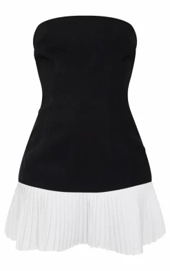 Premium Woven Bandeau Contrast Pleated Hem Mini Dress-PrettyLittleThing New