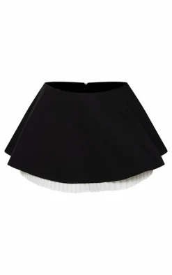 Best PrettyLittleThing Premium Woven Contrast Pleated Hem Mini Skirt Black