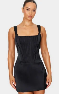 Premium Woven Square Neck Lace Back Corset Bodycon Dress-PrettyLittleThing Discount