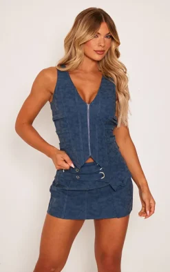 Online PrettyLittleThing Premium Washed Faux Leather Strap Detail Wrap Over Micro Mini Skirt Blue