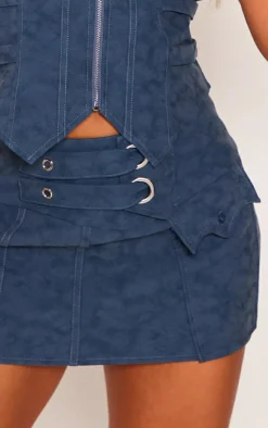 Online PrettyLittleThing Premium Washed Faux Leather Strap Detail Wrap Over Micro Mini Skirt Blue