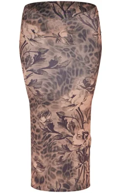 Sale PrettyLittleThing Premium Leopard Print Double Layer Slinky Midaxi Skirt Brown