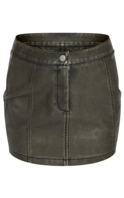 PrettyLittleThing Premium Washed Faux Leather Seam Detail Mini Skirt Brown