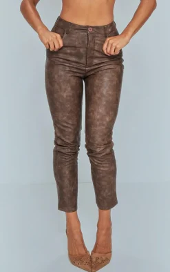 Premium Washed Faux Leather Cropped Pants-PrettyLittleThing Online