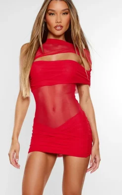 Premium Double Layer Mesh Twist Detail Bodycon Dress-PrettyLittleThing Discount