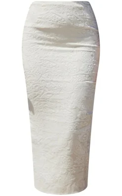 Outlet PrettyLittleThing Premium Devore Midaxi Skirt Cream