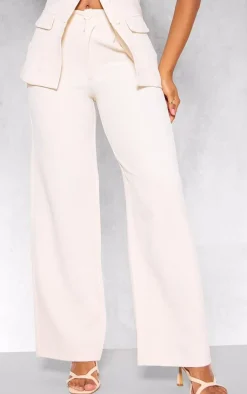 Outlet PrettyLittleThing Premium Tailored Woven High Waist Wide Leg Pants Cream