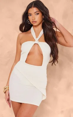 Premium Textured Halterneck Cut Out Bodycon Dress-PrettyLittleThing Online