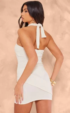 Premium Textured Halterneck Cut Out Bodycon Dress-PrettyLittleThing Online