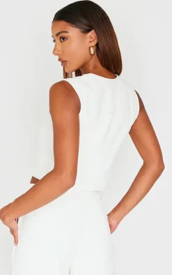 Outlet PrettyLittleThing Premium Textured Tailored Seam Detail Vest Cream