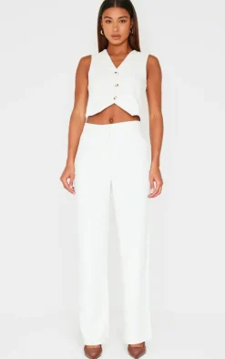 Outlet PrettyLittleThing Premium Textured Tailored Seam Detail Vest Cream