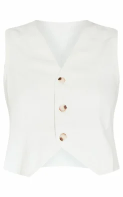 Outlet PrettyLittleThing Premium Textured Tailored Seam Detail Vest Cream